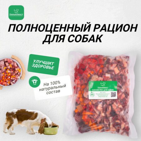Полноценный натуральный рацион питания для собак "Говядина" в замороженном виде - 5 кг.